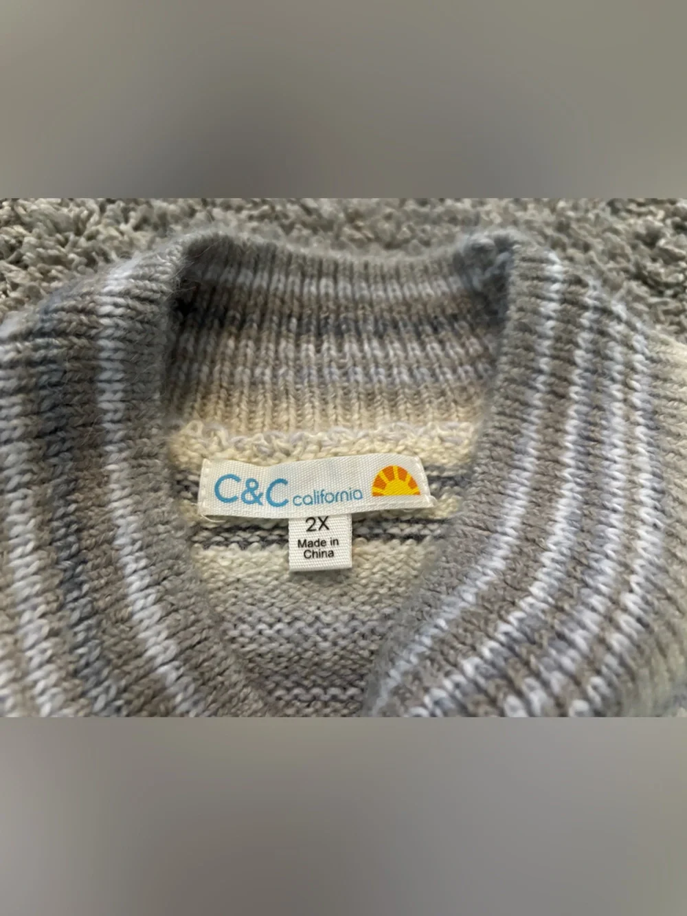 C&C California Mockneck Knit Fuzzy Cozy Striped Sweater Womens Size 2XL